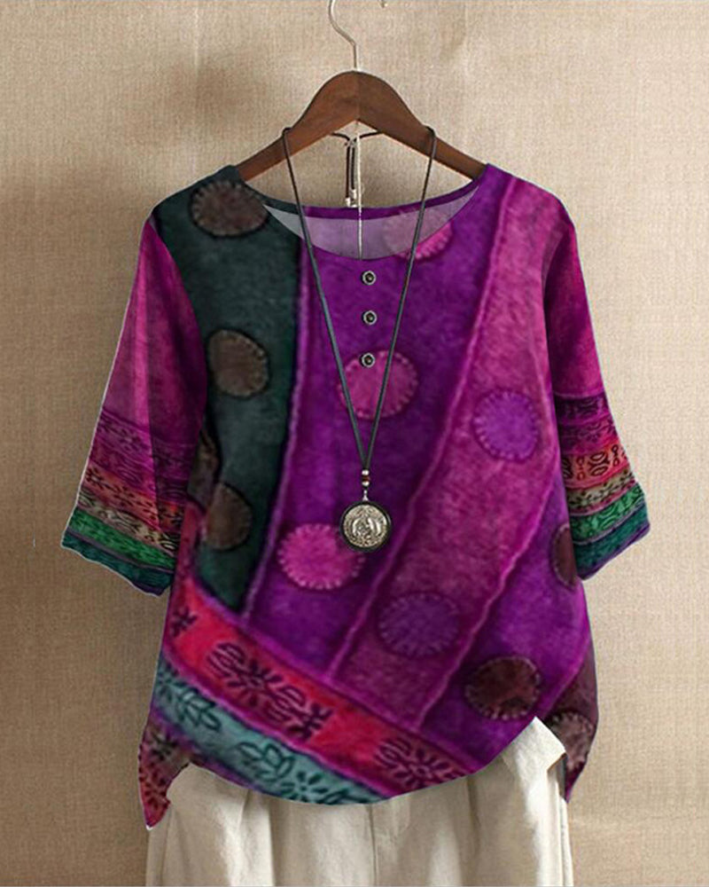 Freya | Bohemian Floral Top für Frauen - Leichtes, locker sitzendes, halbarmiges hemd