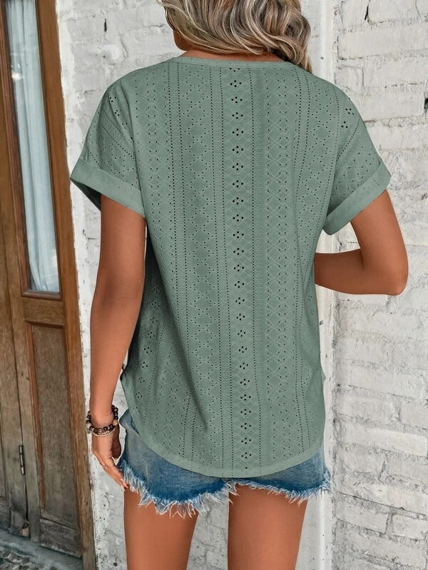 Antea | Ösen-T-Shirt für Frauen - Atmungsaktives Baumwollgemisch, leichtes Sommer-Top