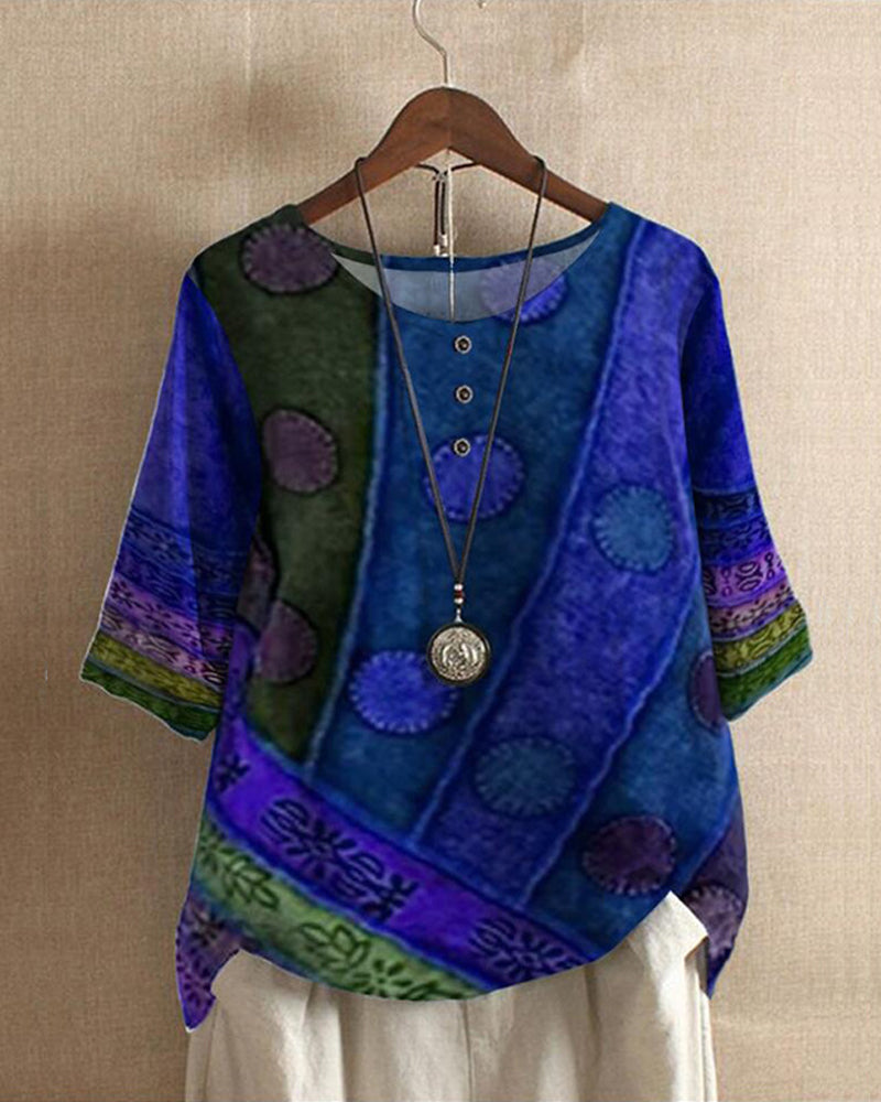 Freya | Bohemian Floral Top für Frauen - Leichtes, locker sitzendes, halbarmiges hemd