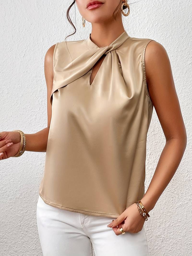 Glenna | Ärmellose Satinbluse für Damen - gedrehter Ausschnitt, elegantes Top aus luxuriösem Satin