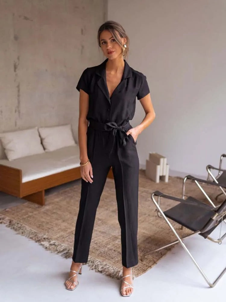 Pyrrah | Damen Casual Slim Jumpsuit - Kurzarm, leichter Sommer-Einteiler