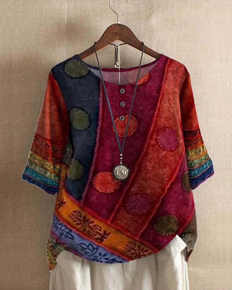Freya | Bohemian Floral Top für Frauen - Leichtes, locker sitzendes, halbarmiges hemd