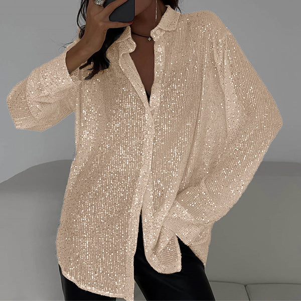 Poppy | Langarmhemd mit Pailletten - Glitzernde Bluse in lockerer Passform