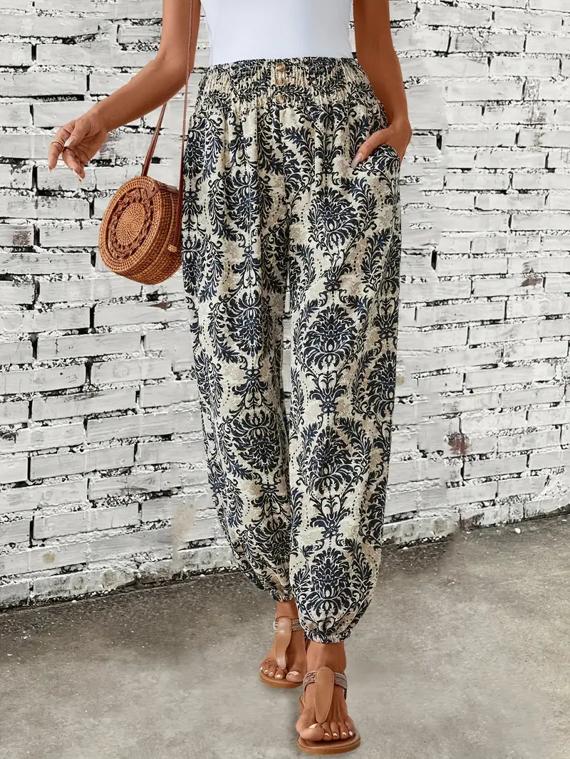 Dazira | Azteken-Print Boho Capri-Hose - Hochtailliert, elastischer Bund, leichte Hose