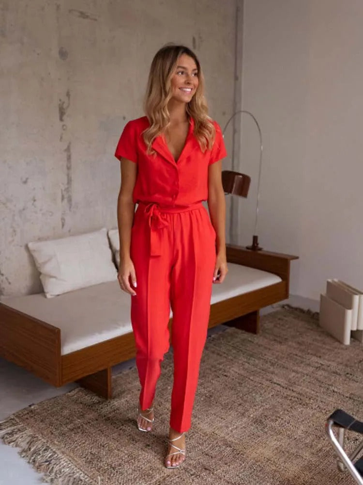 Pyrrah | Damen Casual Slim Jumpsuit - Kurzarm, leichter Sommer-Einteiler