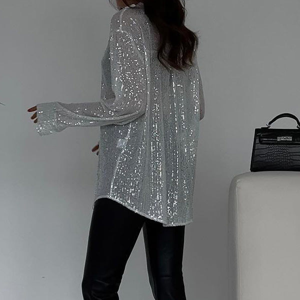 Poppy | Langarmhemd mit Pailletten - Glitzernde Bluse in lockerer Passform