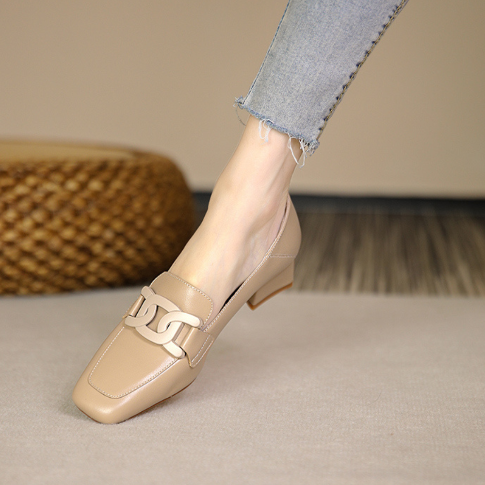 Velma | Damen Leder Loafers - Elegante Schnalle, Slip-On Dress Schuhe