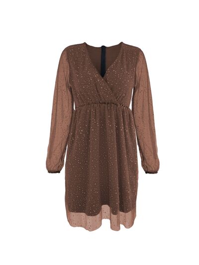 Aveline | Glitter Mini Party Kleid - Mesh lange Ärmel, funkelndes kurzes Cocktailkleid