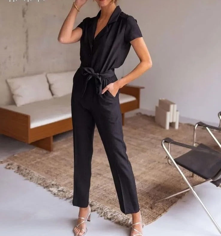 Pyrrah | Damen Casual Slim Jumpsuit - Kurzarm, leichter Sommer-Einteiler