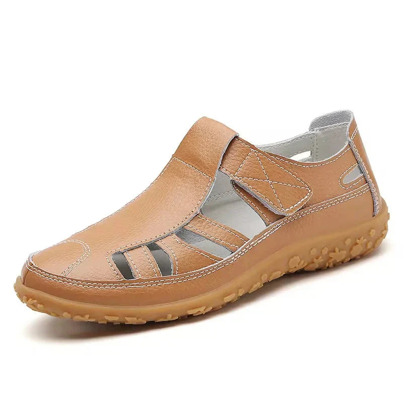 Solevera | Orthopädische Damen-Ledersandalen - rutschfest, geschlossene Zehe, Fußgewölbestütze