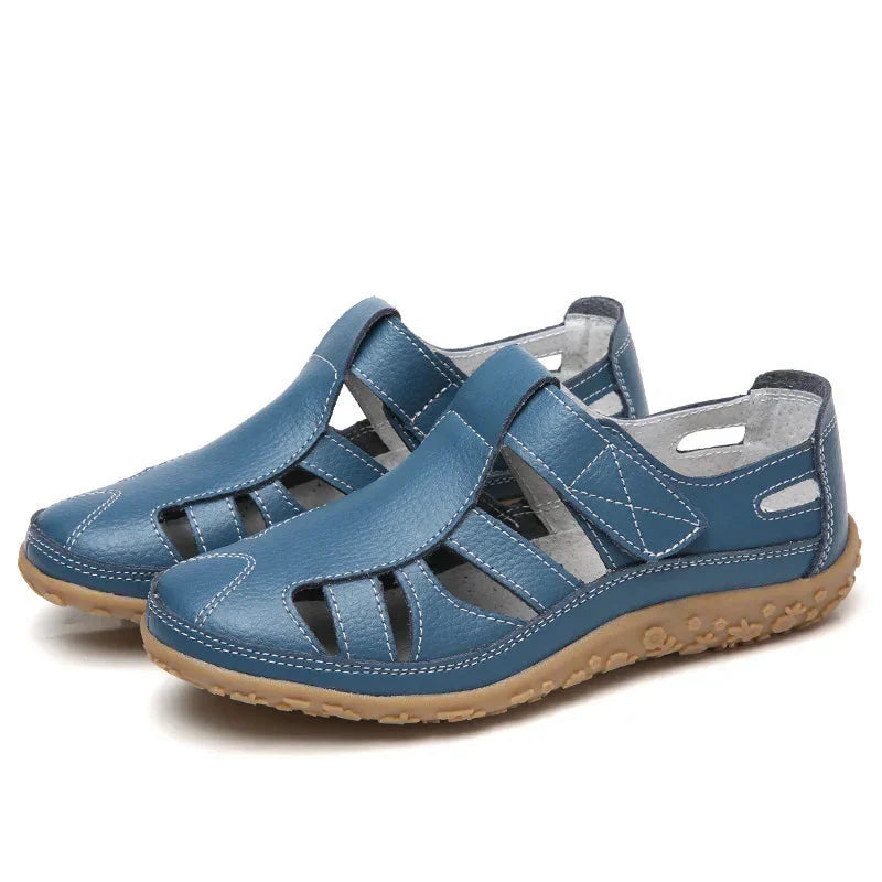 Solevera | Orthopädische Damen-Ledersandalen - rutschfest, geschlossene Zehe, Fußgewölbestütze