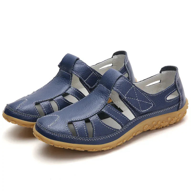Solevera | Orthopädische Damen-Ledersandalen - rutschfest, geschlossene Zehe, Fußgewölbestütze
