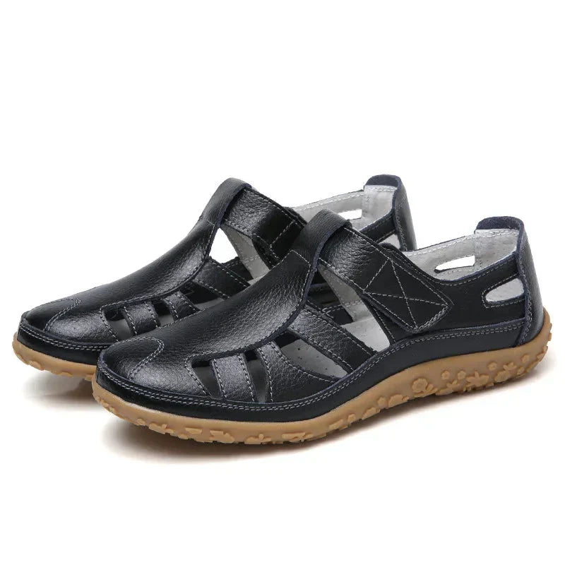 Solevera | Orthopädische Damen-Ledersandalen - rutschfest, geschlossene Zehe, Fußgewölbestütze