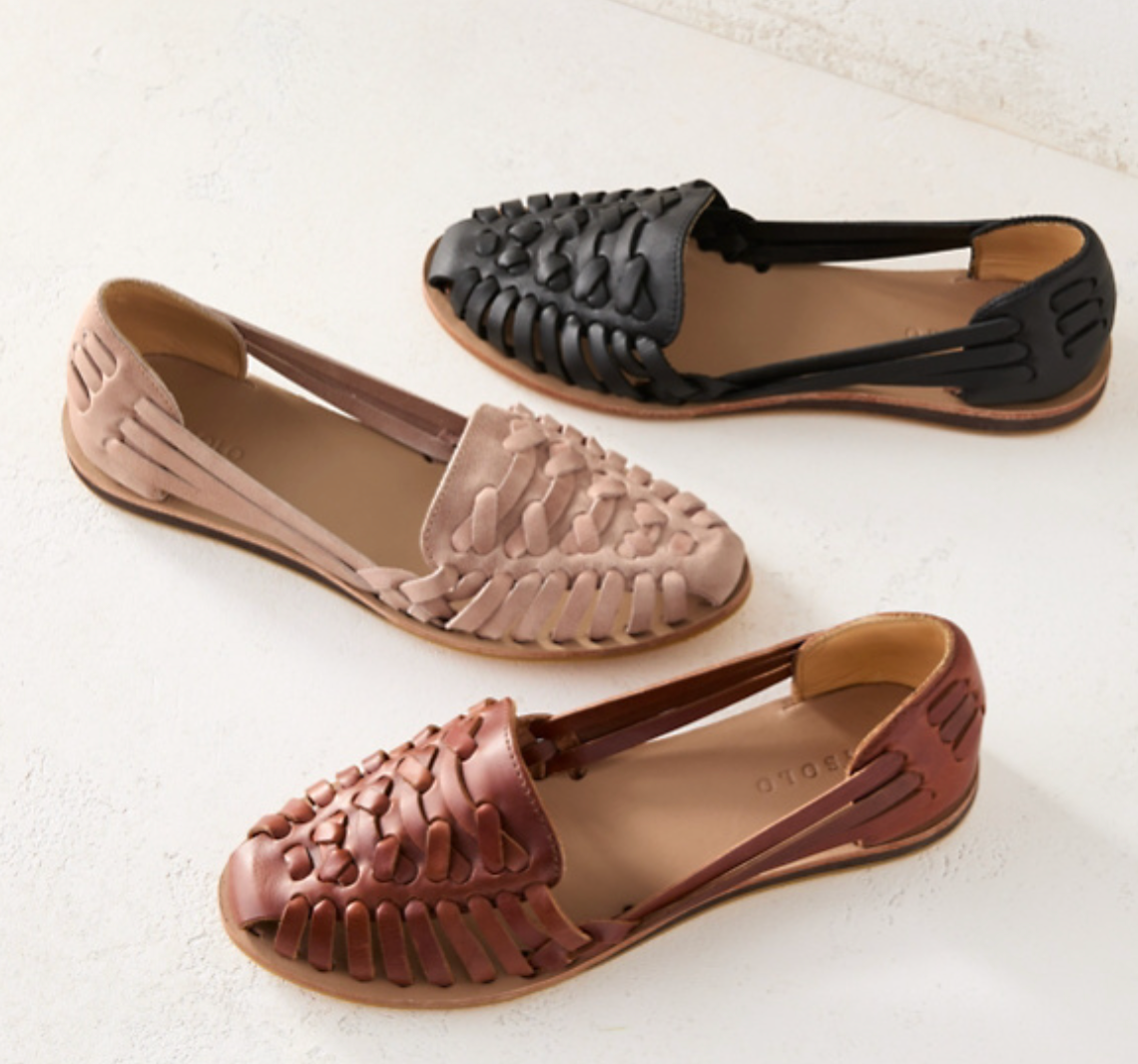 Wovelle | Damen Leder geflochtene Flats - Handgefertigte Geschlossene Schuhe, Boho Stil