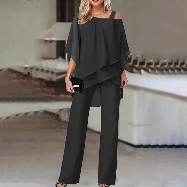 Halona | 2-teiliges Set für Frauen - Fließende Bluse & Hose mit weitem Bein - Elegantes Sommer-Outfit