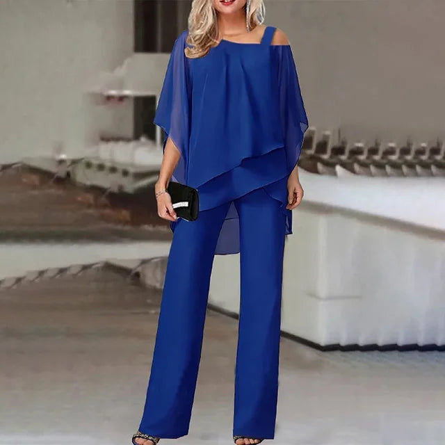 Halona | 2-teiliges Set für Frauen - Fließende Bluse & Hose mit weitem Bein - Elegantes Sommer-Outfit