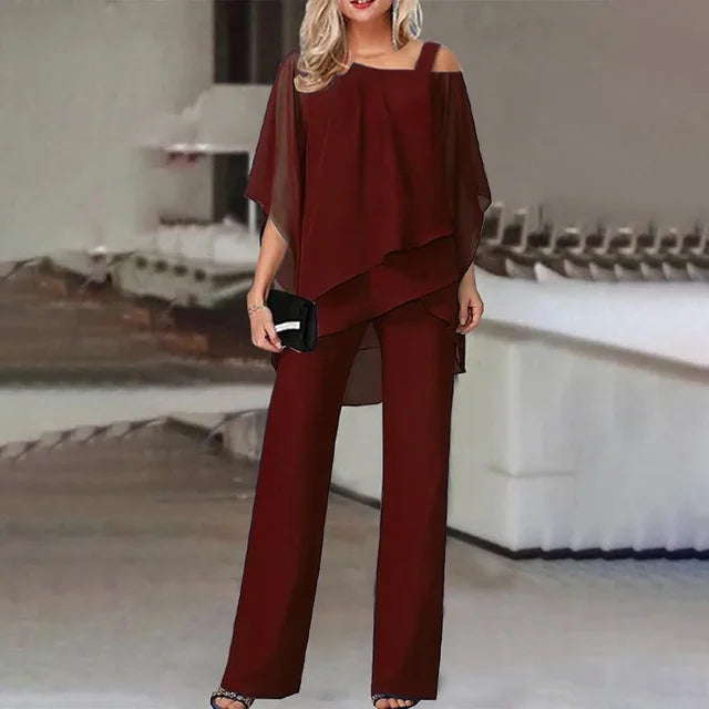 Halona | 2-teiliges Set für Frauen - Fließende Bluse & Hose mit weitem Bein - Elegantes Sommer-Outfit