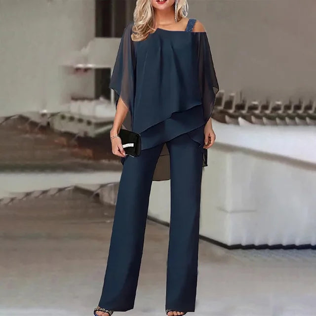 Halona | 2-teiliges Set für Frauen - Fließende Bluse & Hose mit weitem Bein - Elegantes Sommer-Outfit