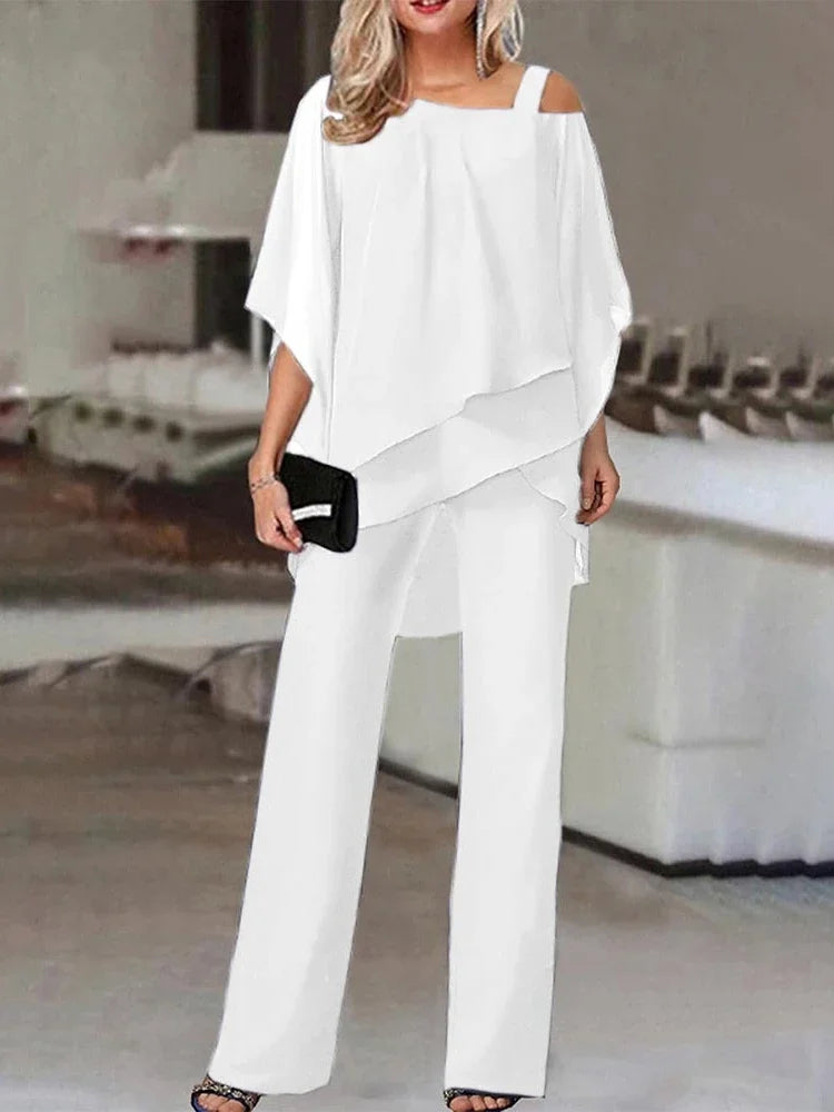 Halona | 2-teiliges Set für Frauen - Fließende Bluse & Hose mit weitem Bein - Elegantes Sommer-Outfit