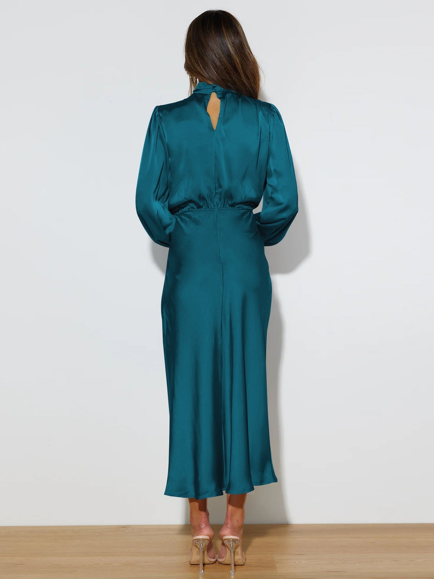 Mireth | Satin Maxikleid - Langärmliges Hochgeschlossenes Elegantes Formelles Kleid