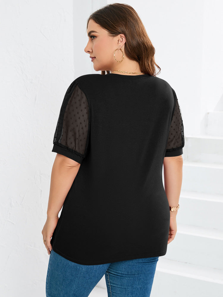 Alvilda | Top mit V-Ausschnitt und Netzärmeln - Elegante Bluse mit Puffärmeln für Frauen