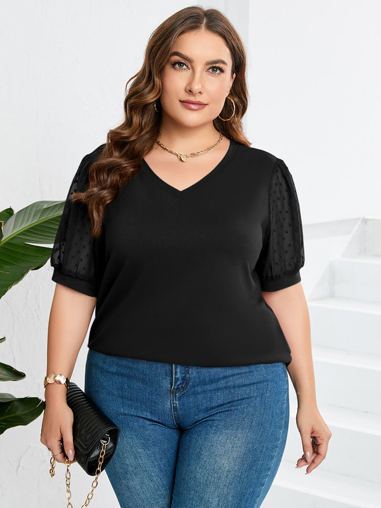 Alvilda | Top mit V-Ausschnitt und Netzärmeln - Elegante Bluse mit Puffärmeln für Frauen