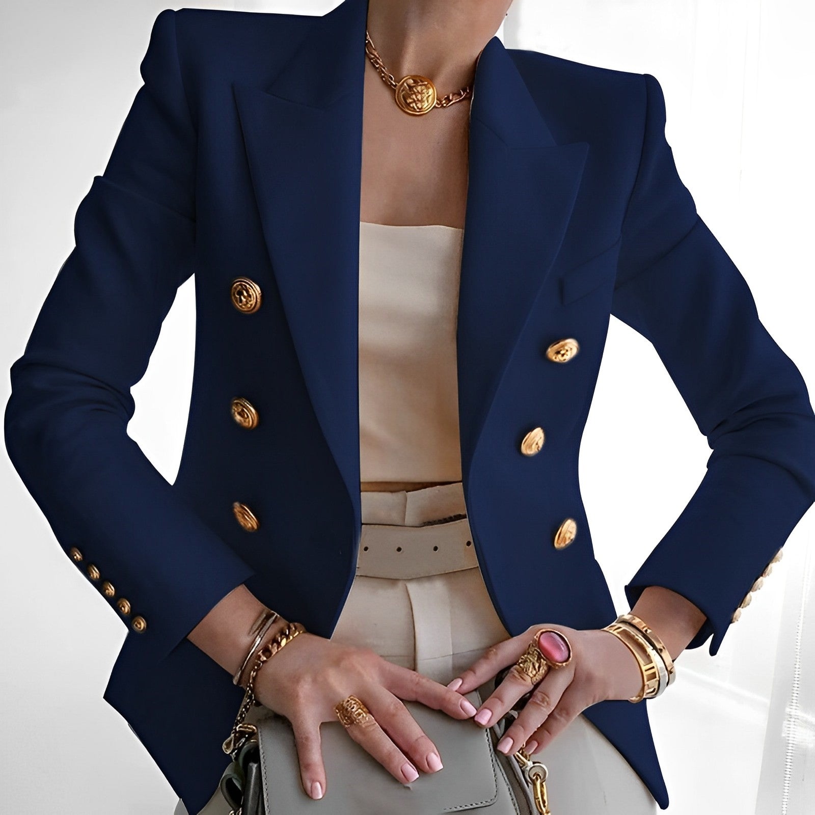 Tazira | Eleganter, maßgeschneiderter Damenblazer - Old Money Style Jacke mit Goldknöpfen