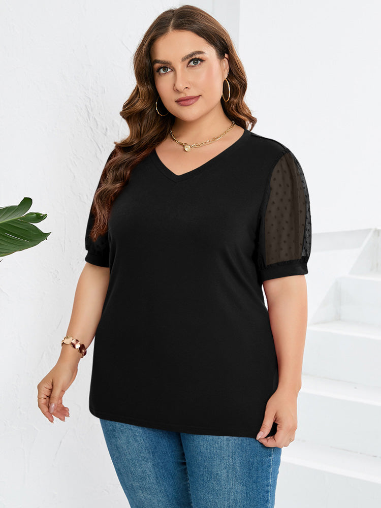 Alvilda | Top mit V-Ausschnitt und Netzärmeln - Elegante Bluse mit Puffärmeln für Frauen