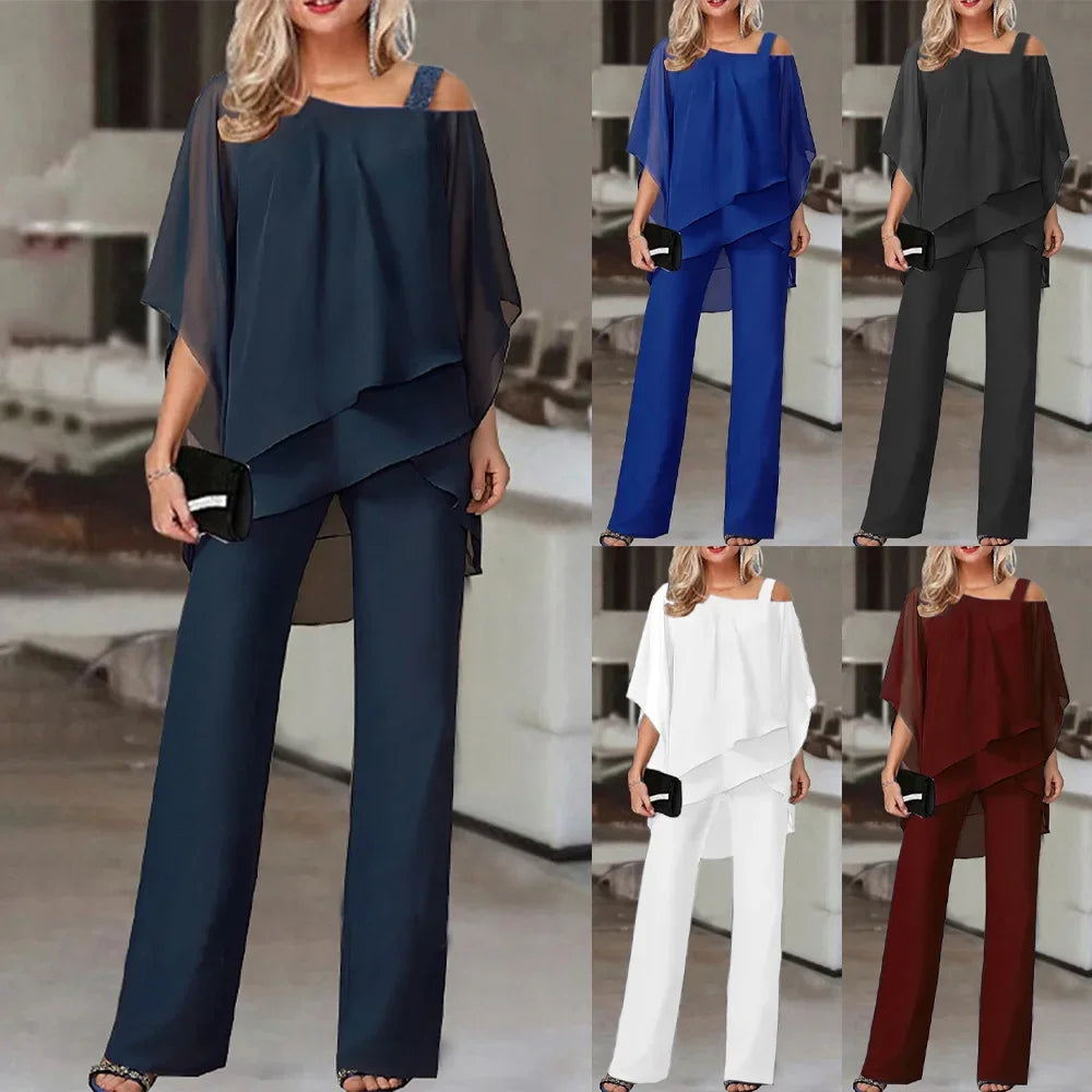 Halona | 2-teiliges Set für Frauen - Fließende Bluse & Hose mit weitem Bein - Elegantes Sommer-Outfit