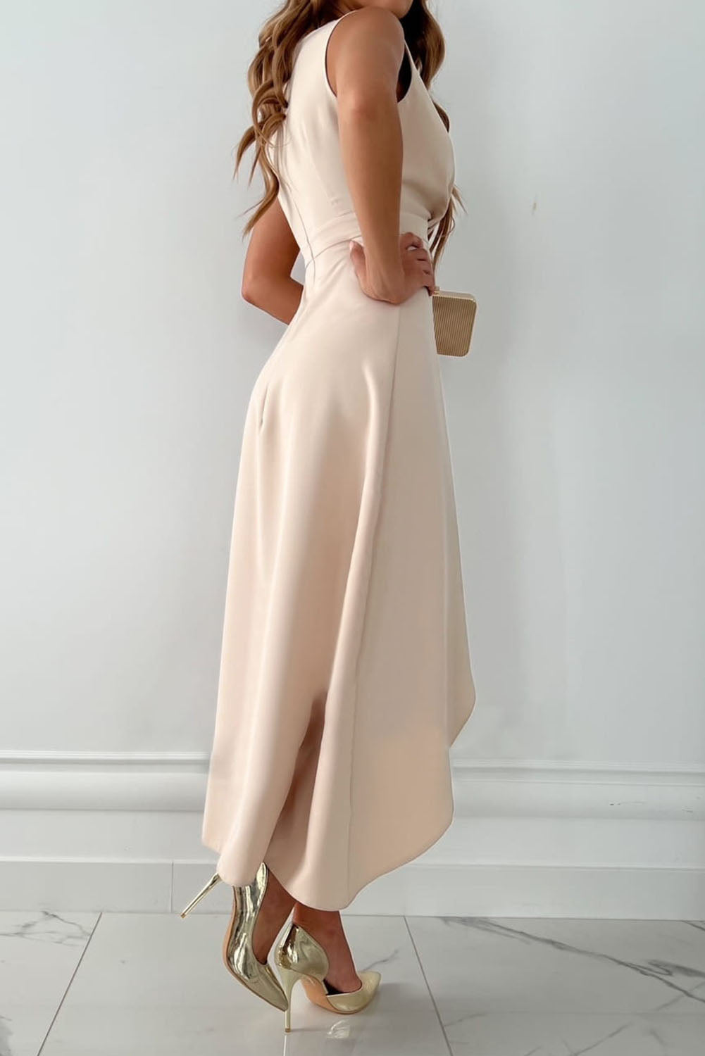 Rovaena | Elegantes Midikleid - vorne geteilt, ärmellos, formelle Abend- und Partygarderobe
