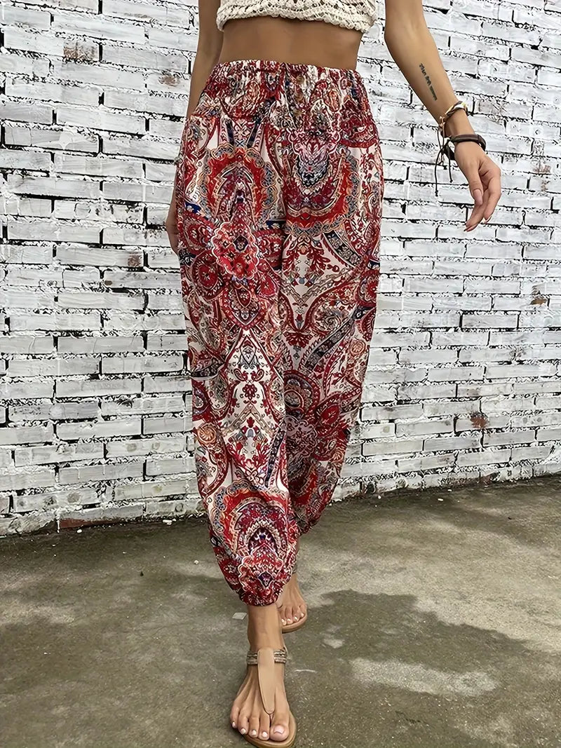 Dazira | Azteken-Print Boho Capri-Hose - Hochtailliert, elastischer Bund, leichte Hose
