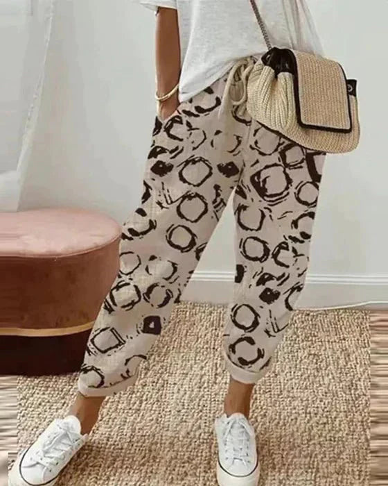 Azmira | Bedruckte Freizeithose für Frauen - hohe Taille, entspannte Passform, leichter Komfort