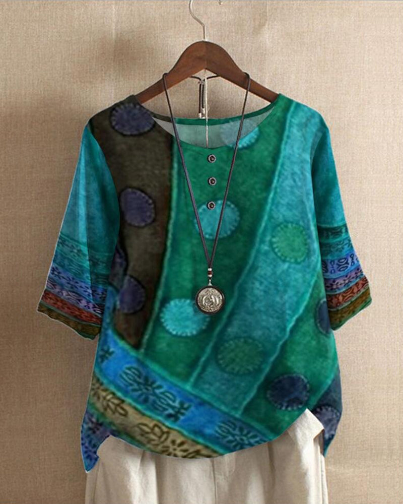 Freya | Bohemian Floral Top für Frauen - Leichtes, locker sitzendes, halbarmiges hemd