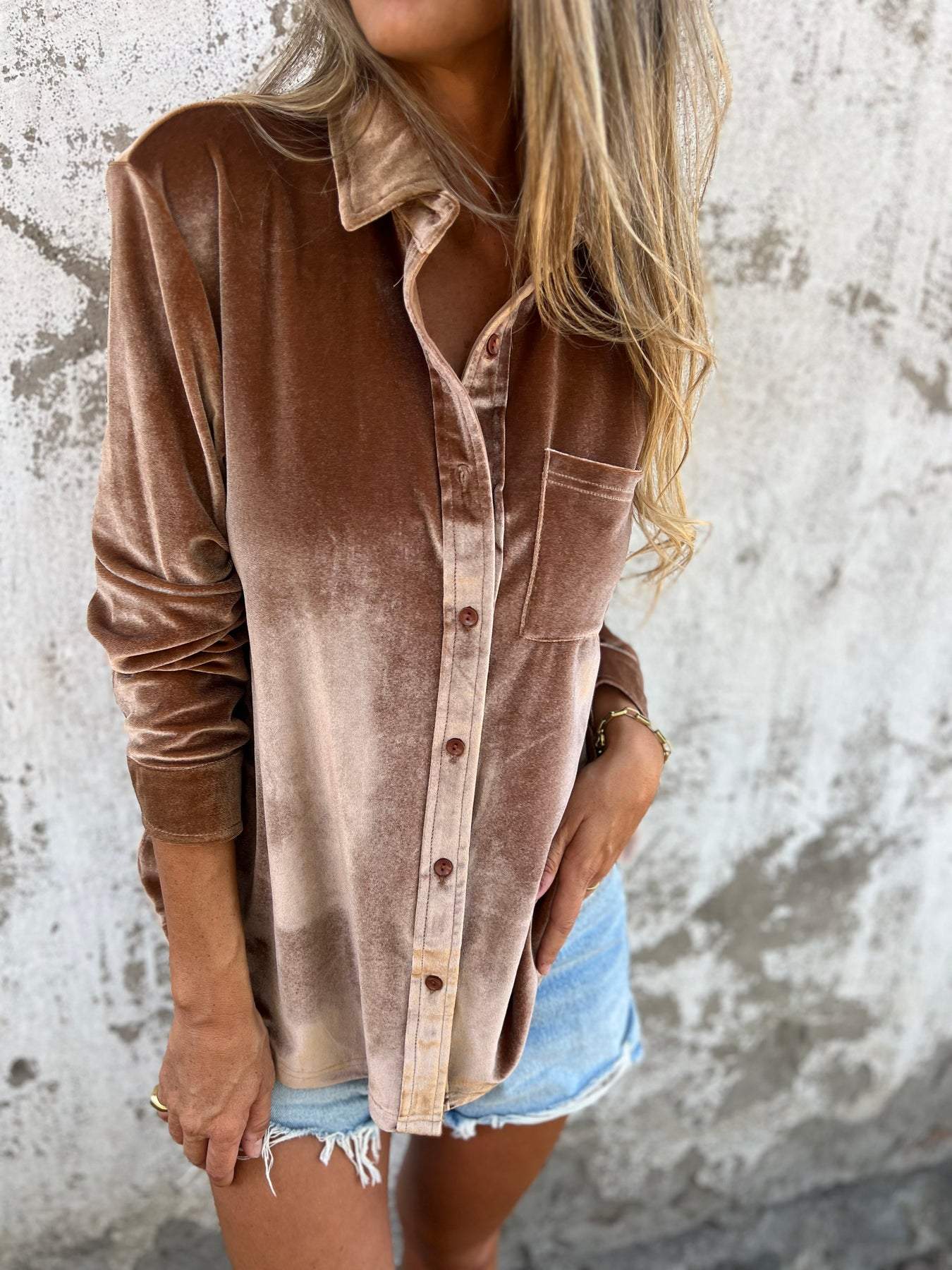 Jaleia | Samthemd mit langen Ärmeln - Bluse mit Knopfleiste, weicher Griff, elegantes Oberteil