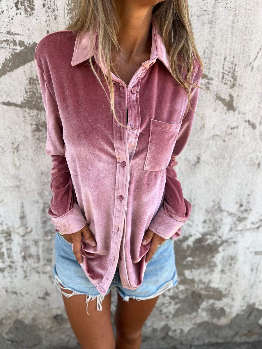 Jaleia | Samthemd mit langen Ärmeln - Bluse mit Knopfleiste, weicher Griff, elegantes Oberteil