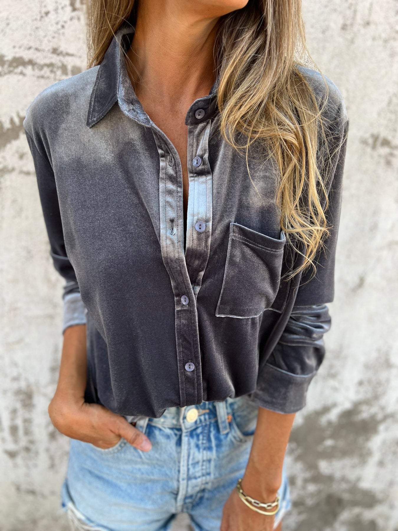 Jaleia | Samthemd mit langen Ärmeln - Bluse mit Knopfleiste, weicher Griff, elegantes Oberteil