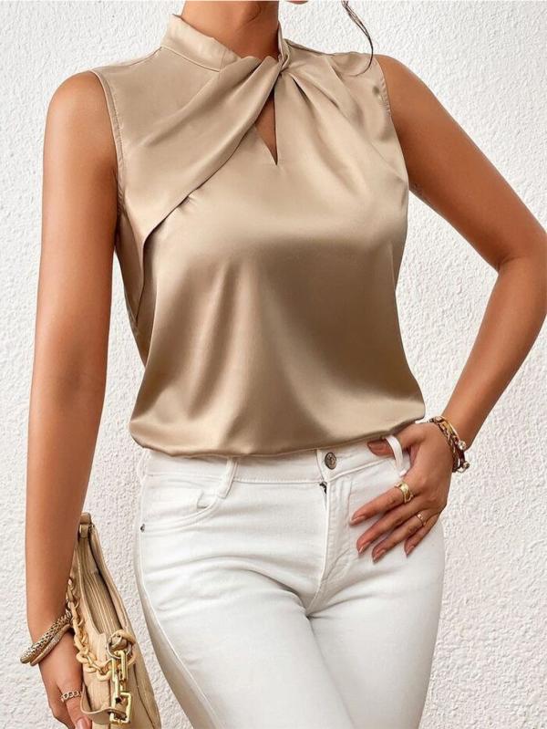 Glenna | Ärmellose Satinbluse für Damen - gedrehter Ausschnitt, elegantes Top aus luxuriösem Satin