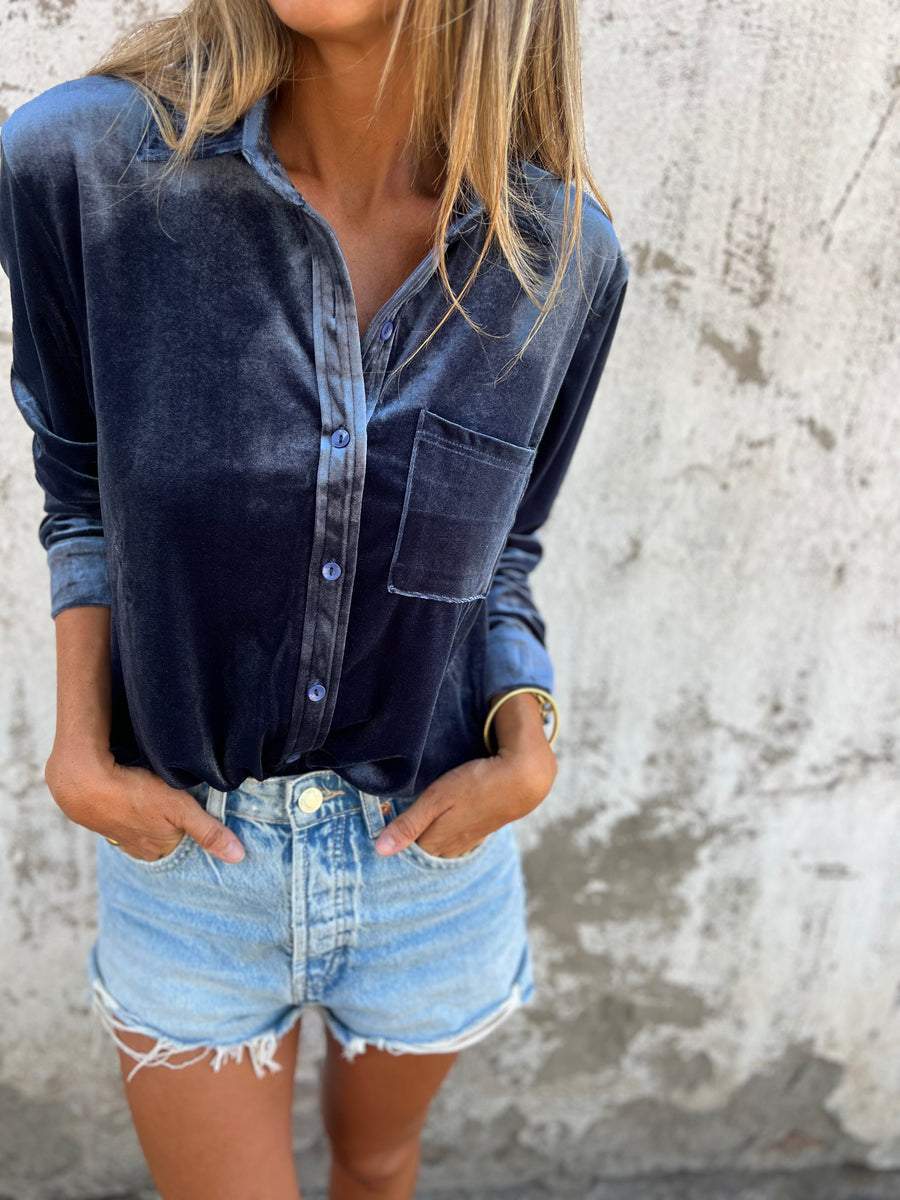 Jaleia | Samthemd mit langen Ärmeln - Bluse mit Knopfleiste, weicher Griff, elegantes Oberteil