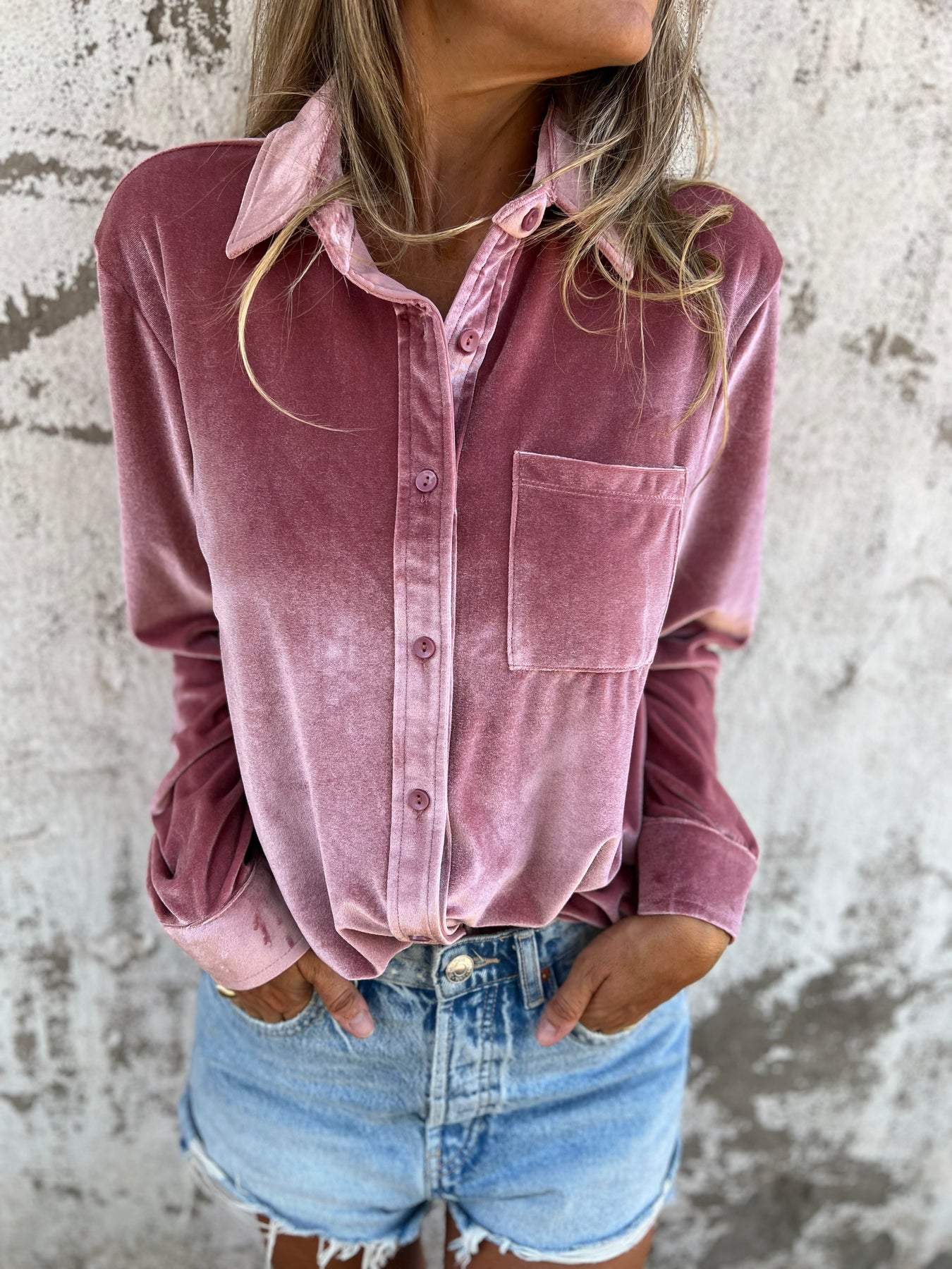 Jaleia | Samthemd mit langen Ärmeln - Bluse mit Knopfleiste, weicher Griff, elegantes Oberteil